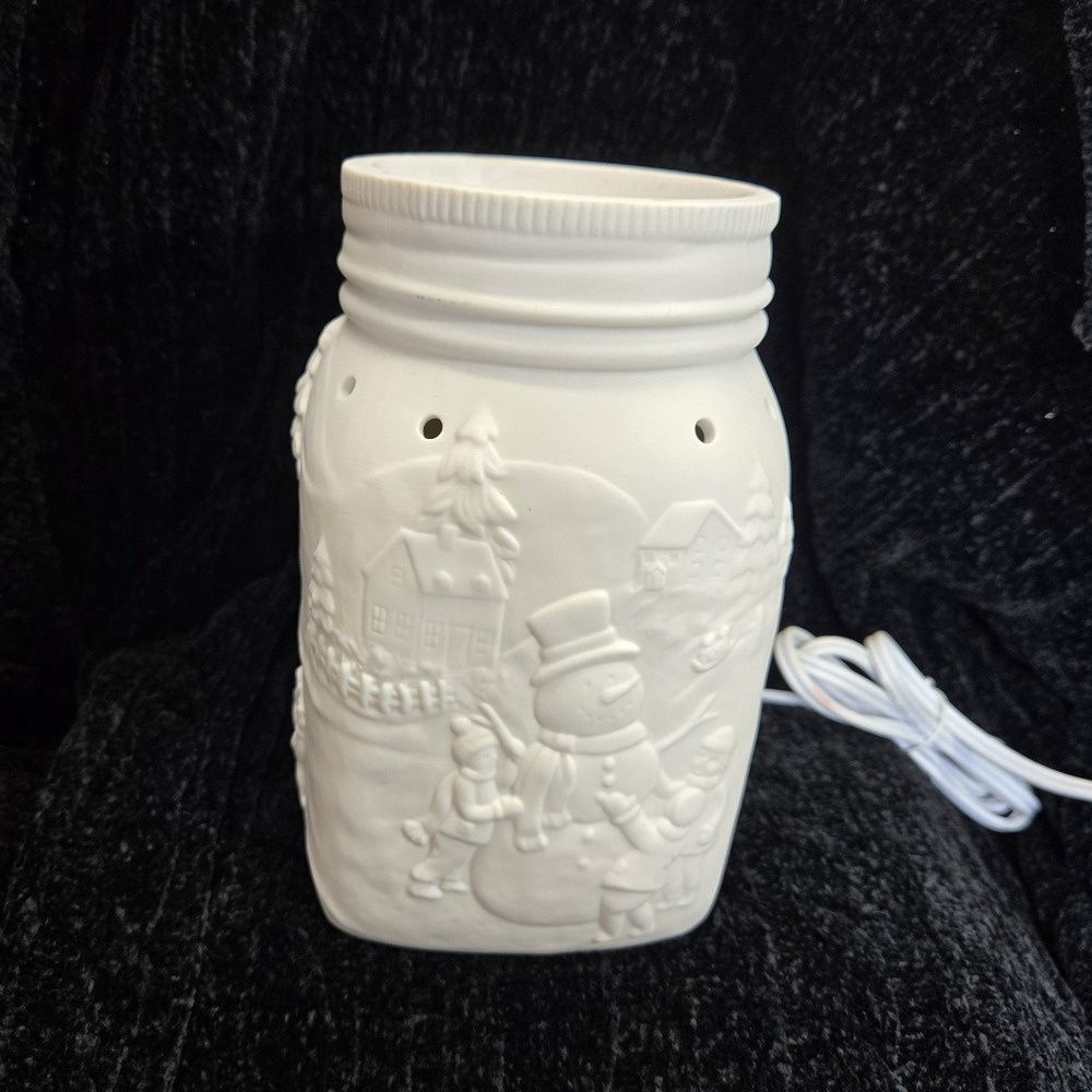 Scentsy LET IT SNOW Wax Warmer Winter Snowman Mason Jar Christmas Holiday EUC